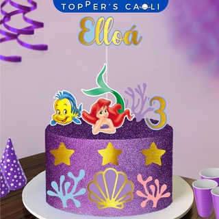 Topper de Bolo Sereia Princesa Ariel Topo Personalizado