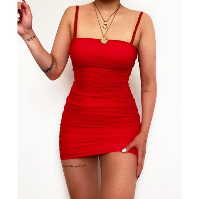 Vestido Curto Suplex Tubinho Alça com Fenda Vermelho, Moda LLevo