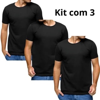 Kit 3 Camisetas Lisa Algodao 30.1 Basica Slim Fit Academia Shopping Treino Trabalho Preta Branca Azul Vermelho Cinza