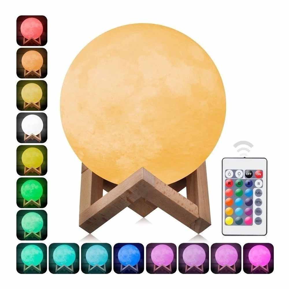 Luminária lua cheia LED com suporte 16 cores Shopee Brasil