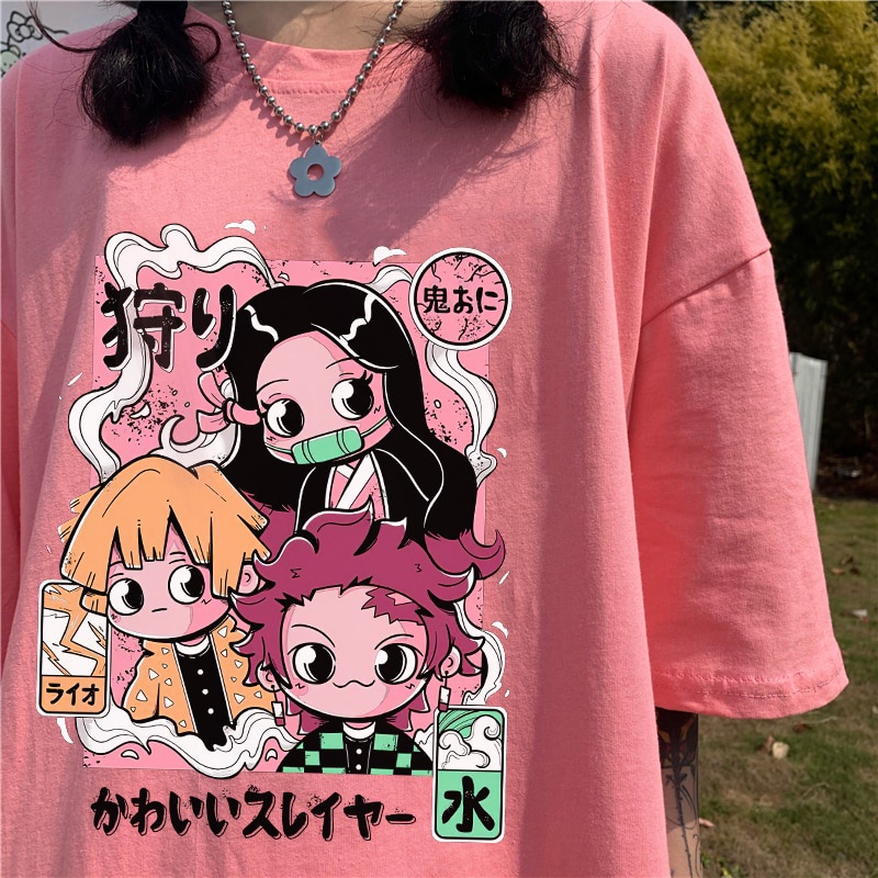 Anime Desenho Camiseta Kimetsu No Yaiba Roupas Streetwear Estampa