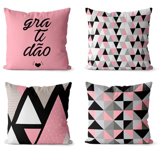 kit 4 capas de almofadas gratidão rosa e preto