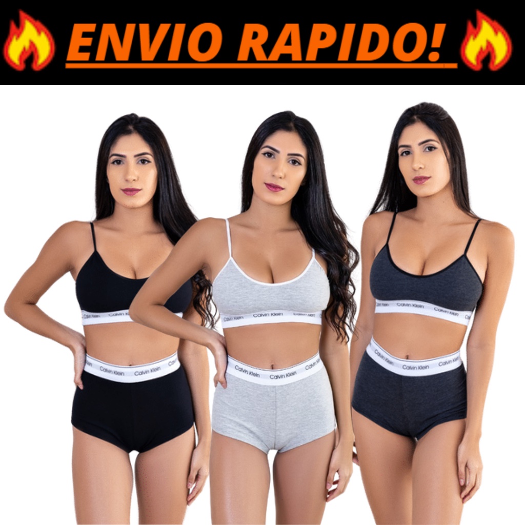 Kit 2 Unidades Conjunto Boxer Feminino Shortinho Calcinha e Sutiã C.k Roupas Intimas Algodão Frete Gratis