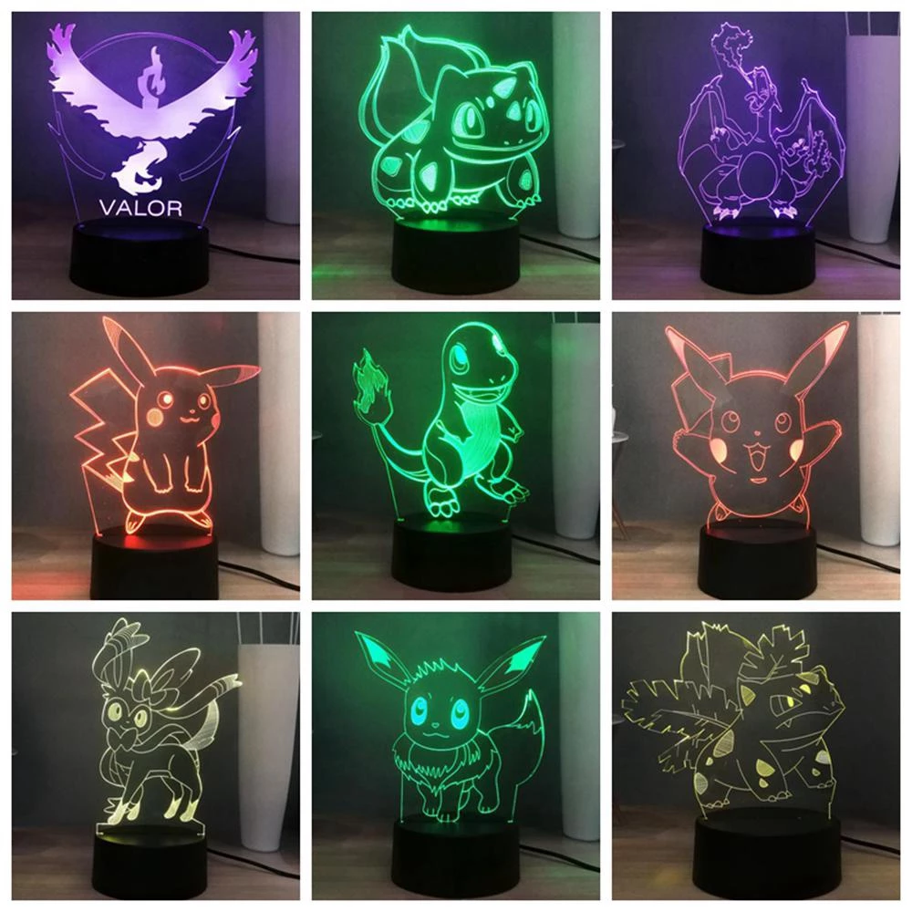 Pokemons Pikachu 3D Lâmpada LED Night Cores Alterar As Crianças Presentes Favor Do Bebê