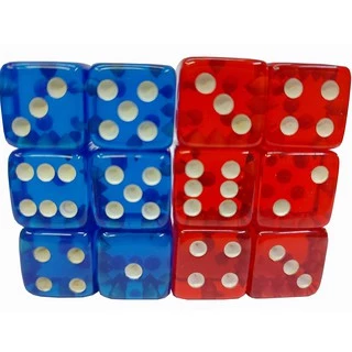 Kit Com 12 Dados, 6 Lados 16mm Azul E Vermelho Translucido