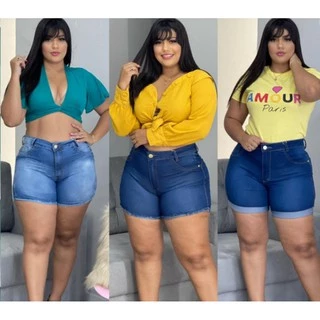 Bermuda short Meia coxa Plus size com elastano Roupa Feminina Mamacita