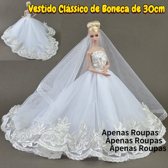 Roupas de boneca da moda com renda branca pura, vestido de casamento para  bonecas barbie, roupas de alta qualidade para bonecas 1/6 bjd, acessórios