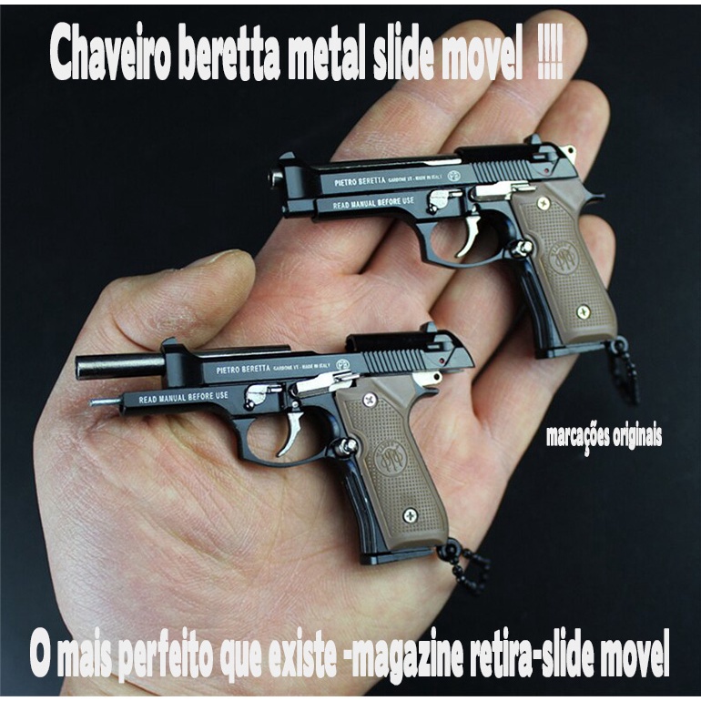 Chaveiro Beretta Todo em Metal com slide funcional e inscrições originais