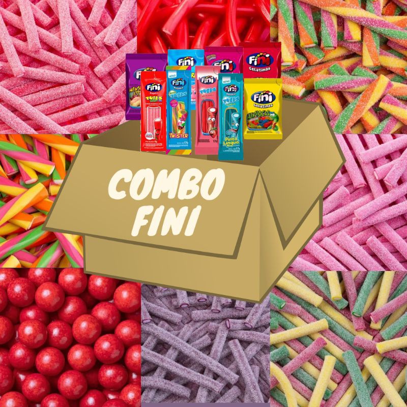 Kit FINI com 5, 10, 15, 20 Unidades - Tubes Morango, Uva Azedinho, Twister, Pinta Língua, Twister Azedinho, Tutti Frutti Azedinho, Mini Amora, Beijos, Bananinha, Dentadura, Ursinho, Minhocas, Minhoca Cítrica, Chicletes Clássico, Morango e Salada de Frutas