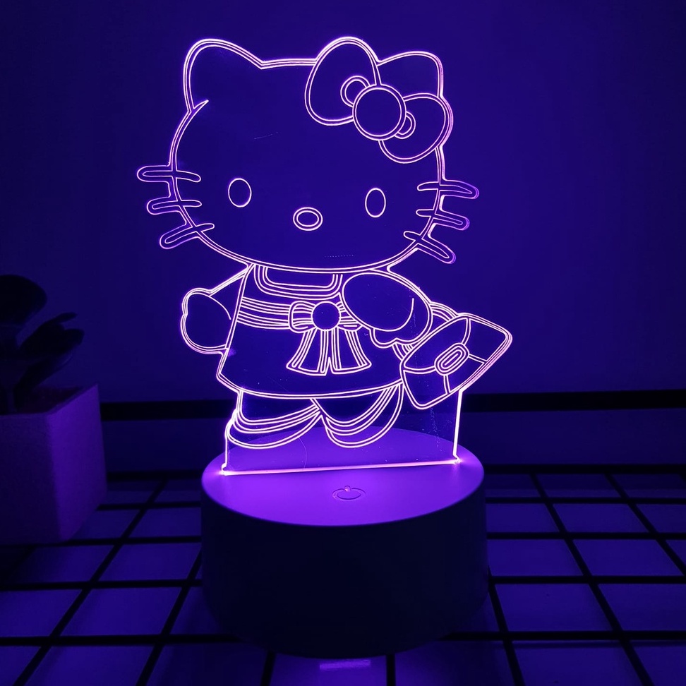 Luminária, abajur de mesa, estilo 3D, Hello Kitty , muda de cor, 7 cores diferentes