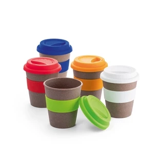 Copo buck para café viagem Fibra de Bambu ecológico com Tampa e tira de Silicone 390ml
