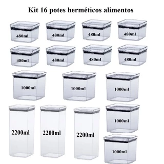 Potes herméticos 480ml e 1000ml e 2200ml porta mantimento retangular com tampa organiza cozinha geladeira despensa