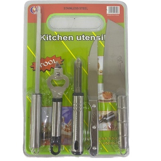 Kit Facas Abridor Amolador Descascador e Tábua 6 Peças Cozinha