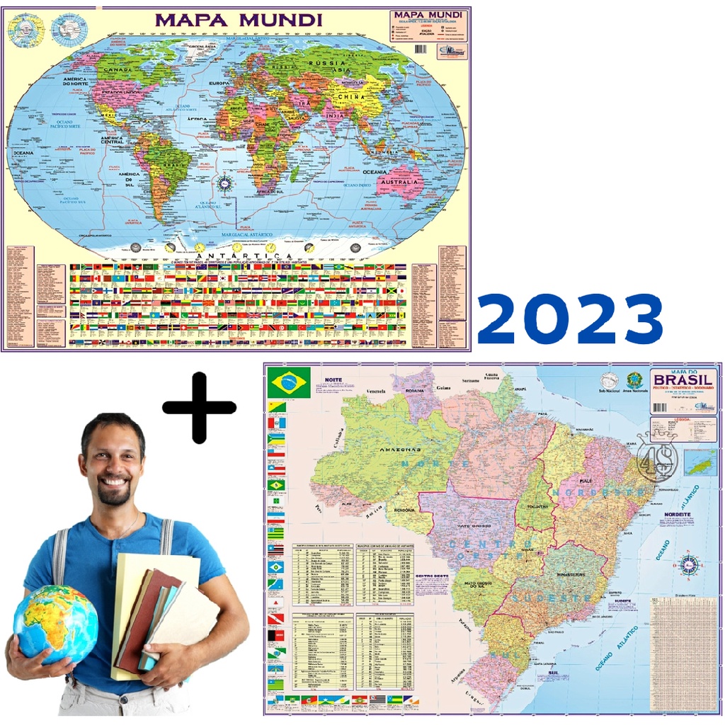 Mapa Mundi E Brasil Escolar Politico Poster Estatistico Geografico Geografia Multimapas Dobrado 5285