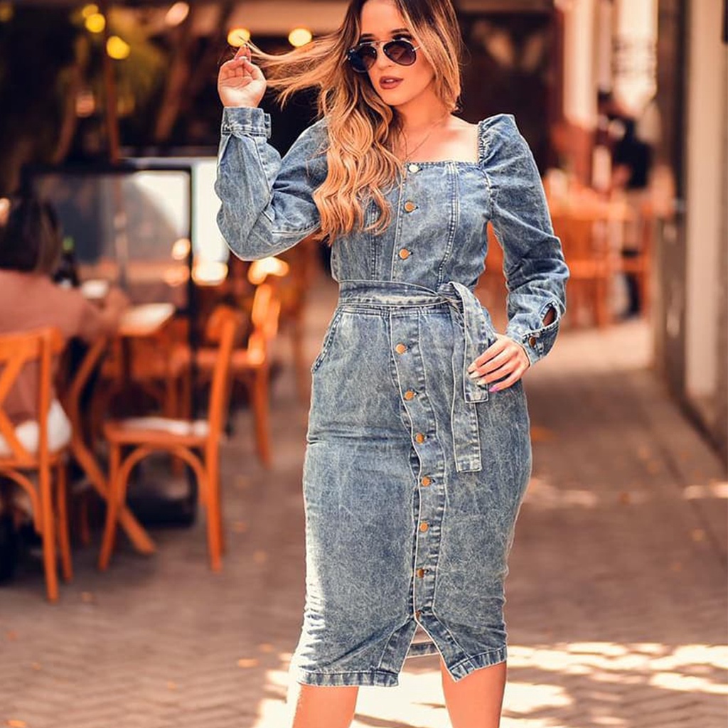 Vestido jeans best sale com perolas