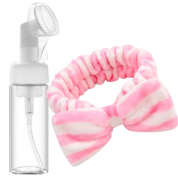 Frasco Pump 50ml Espuma Limpeza Facial Skin Care Silicone e Faixa Toalha