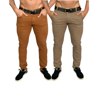 Kit 2 Calça Sarja Masculina Com Lycra Elastano Slim