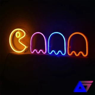 Luminária Led neon - Pacman e 3 fantasminhas com 3 efeitos de luz