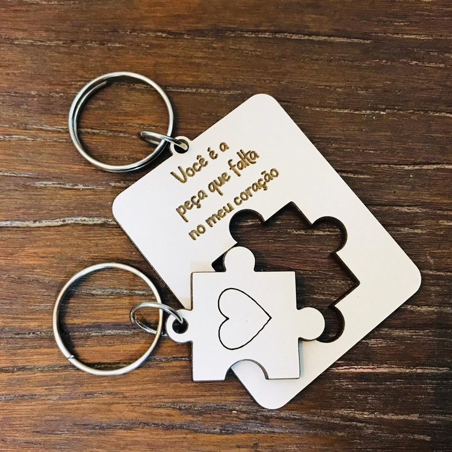 kit 10 unidades chaveiro para namorados em MDF 3mm Branco | Shopee Brasil