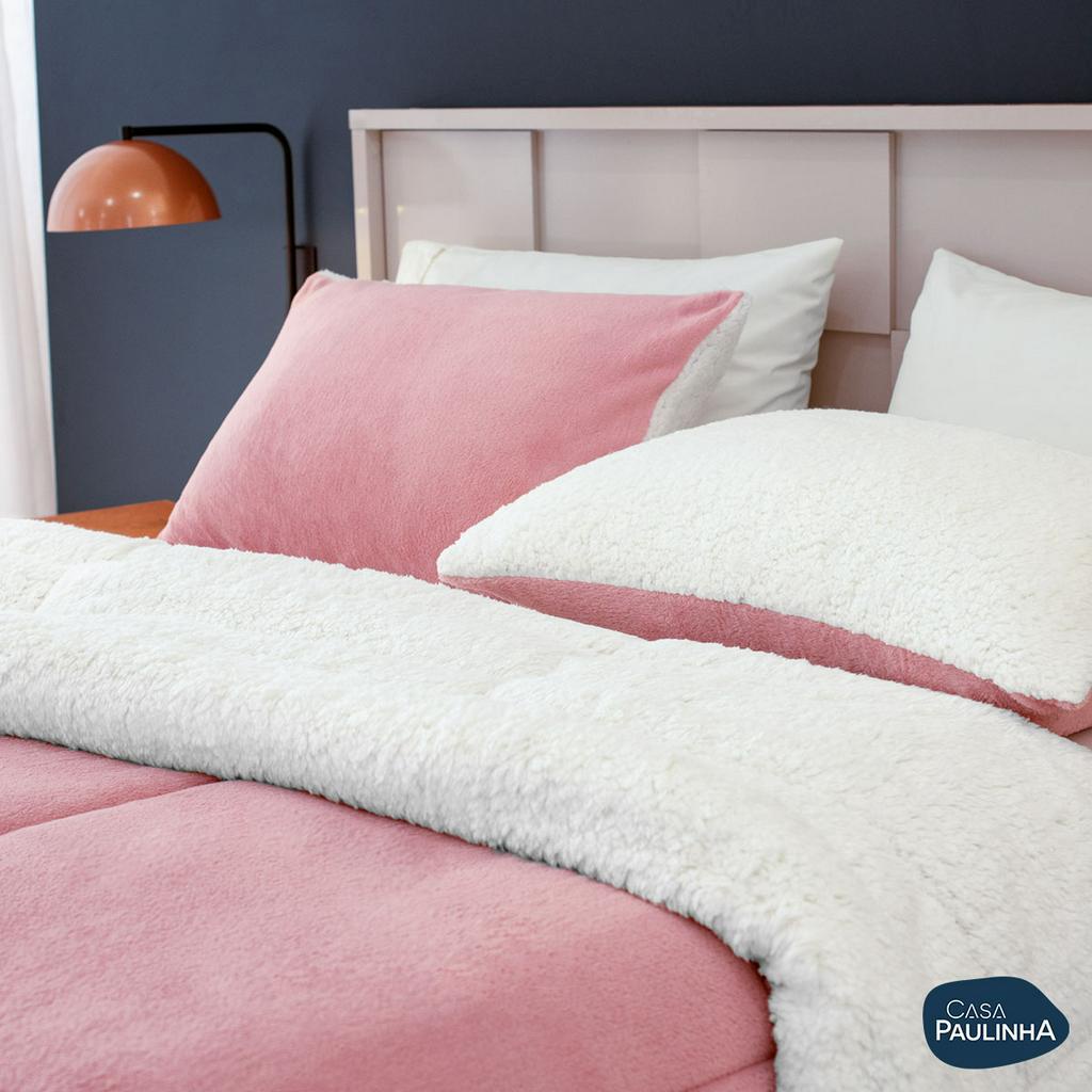 Par de Fronhas Soft Dupla Face Para Coberdrom Edredom e Cobertor Com Sherpa Lã de Carneiro