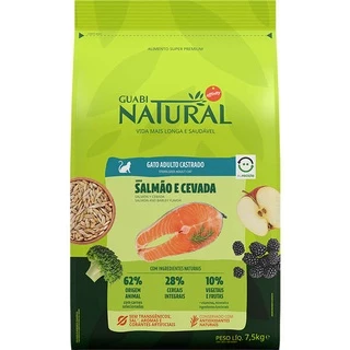 Ração Guabi Natural Salmão e Cevada para Gatos Adultos Castrados 7,5kg