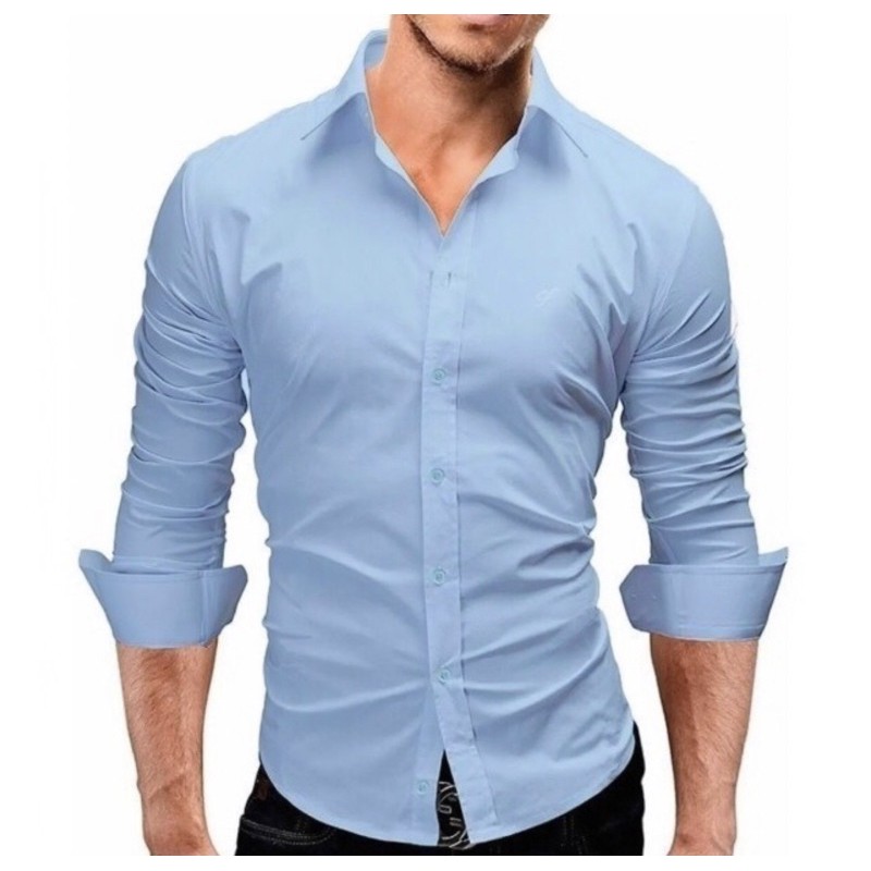 Camisa slim fit furta cor azul - Moda Masculina