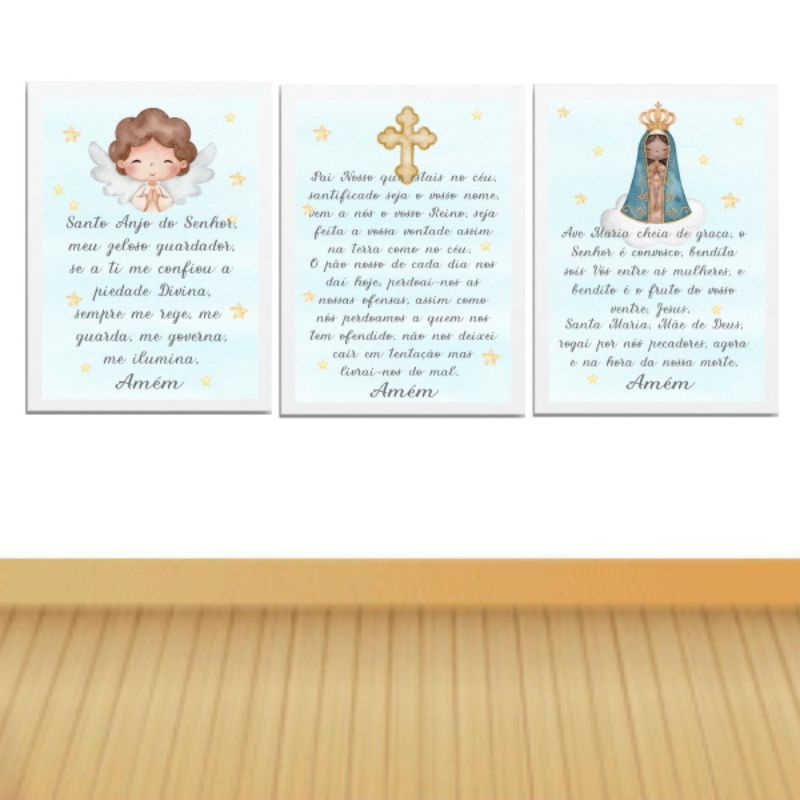 Kit 3 Placas Decorativas MDF Infantil Oração ao Anjo da Guarda Pai ...