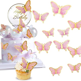Topos de bolo de borboleta 20 pçs decorações de bolo de borboleta roxa e 1  peça Toppers de bolo de feliz aniversário decoração de festa de aniversário  decoração de borboleta para mulheres
