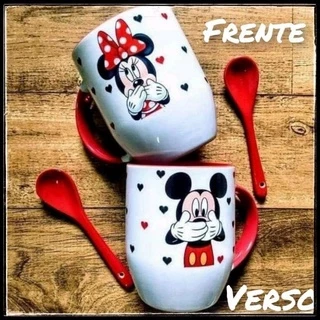 Caneca Vermelha Com Colher Mickey & Minnie - Promoção