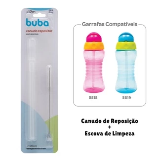Canudo Reposição em Silicone Buba para Garrafas Fresh Garrafinhas água suco com Escova