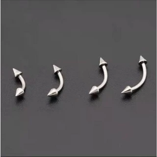 Piercing Microbell Curvo Spike Prata vertical labret sobrancelha - Aço cirúrgico