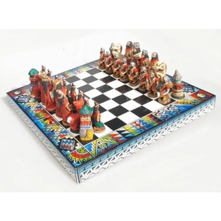 Jogo de xadrez de madeira, peças de xadrez artesanal, tabuleiro de