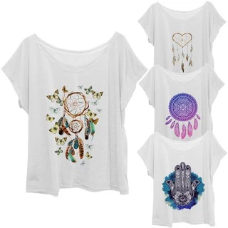 Camiseta Blusa Blusinha T-shirt Feminina Mandala Apanhador De Sonhos Mão da Paz Hamsa Plus Size G3 (56) Tamanho Grande Mulher