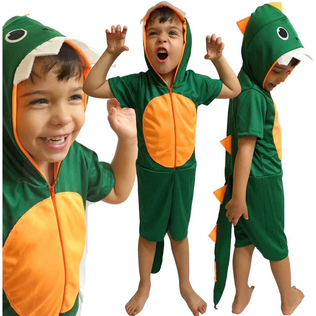 Fantasia Menino Dinossauro Roupa Menino Verde Infantil Unissex Curto ...