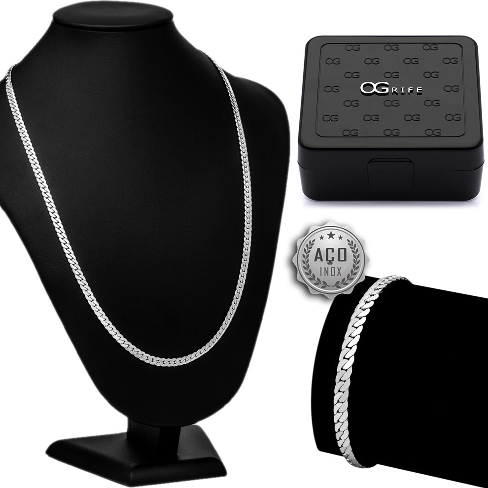 Conjunto Corrente E Pulseira Masculino Cj-91 Aco Inox 316L OGrife