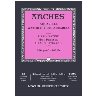 Bloco Para Aquarela ARCHES 300 g/m 100% Algodão - com 12 Folhas 14,8 x 21cm	 - Grano Satinado