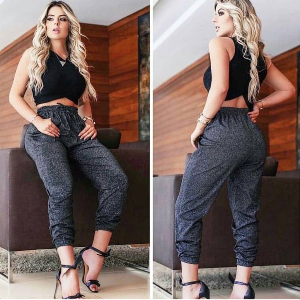 Calça jogger lurex store prata