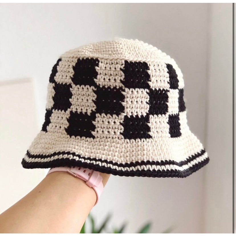 bucket hat chapéu quadriculado xadrez jade picon crochê | Shopee