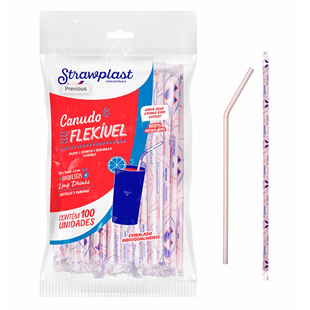 Canudos flexíveis Strawplast - 100 unidades 