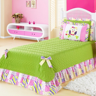 Kit Cobre Leito Infantil Solteiro Menina Estampado Coruja + Cortina + Jogo  De Cama