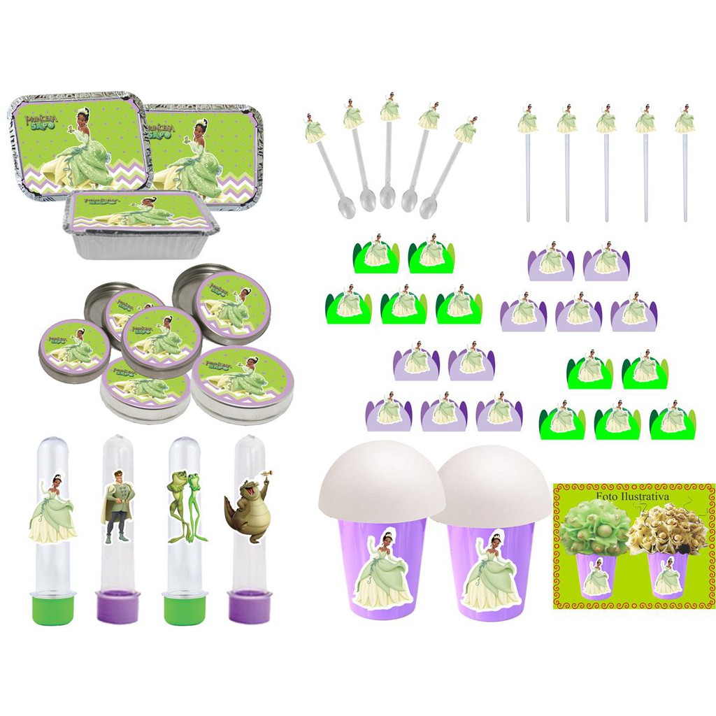 Kit festa A Princesa e o Sapo 106 peças (10 pessoas) | Shopee Brasil