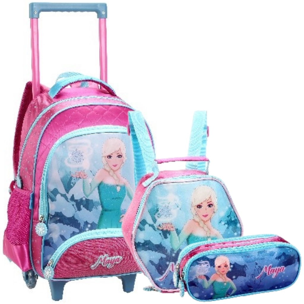 Kit Mochila Escolar De Rodinhas Princesas Grande Estojo E