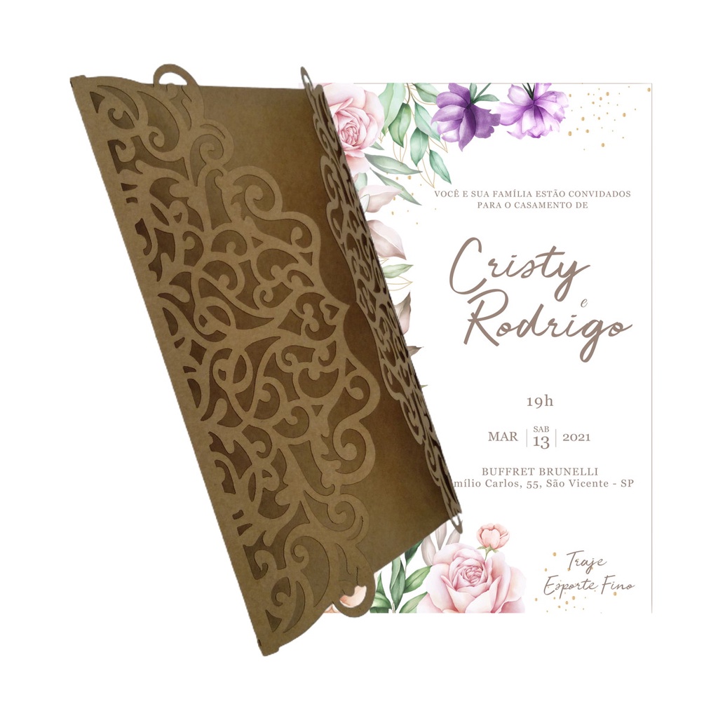 20 Envelopes Rendado Para Convite Casamento Aniversário 15 Anos Papel Kraft 14X21 - Modelo Madrepérola