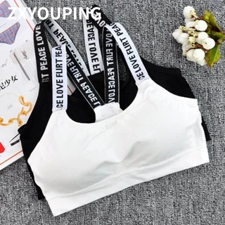 Esporte Feminino Simples Tanque Carta Alça De Ombro Sem Fio Casual Sutiã Esportivo Com Estofamento Costura Cor Sólida Su