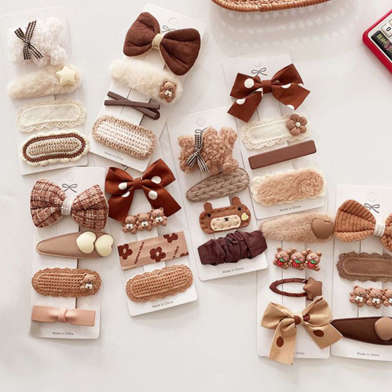 Acessórios De Cabelo Em Laço De Tecido Conjunto De Clipes Banda Doce Clip Hairpin Elegante Barrette