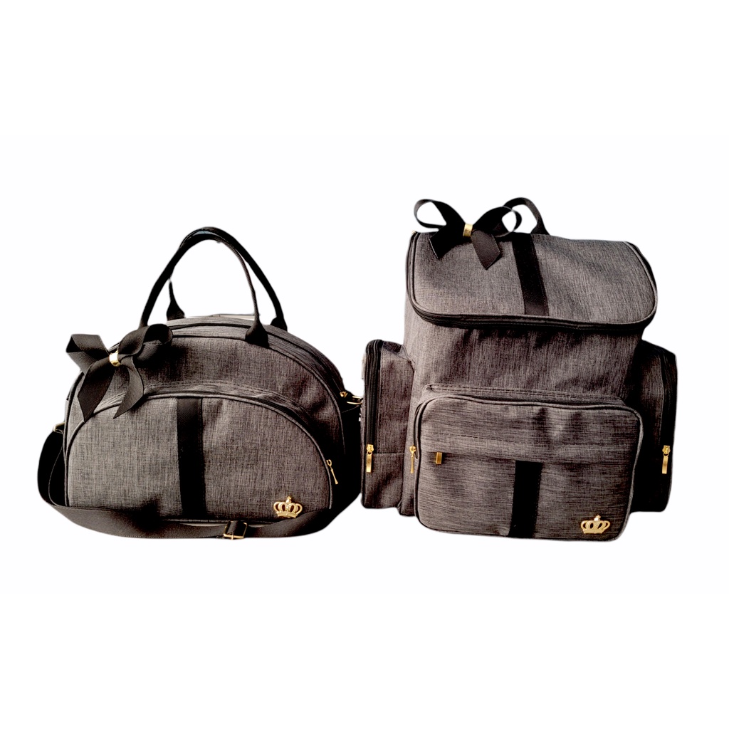 Mochila Bebe + Bolsa Tiracolo G Preta Luxo Maternidade