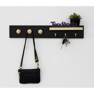 Cabideiro de Parede com Prateleira e Porta Chaves - Porta Máscaras - Organizador 50cm