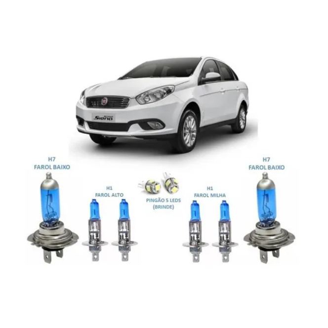 Kit Lâmpada Super Branca Grand Siena Farol Alto Baixo Millha + Brinde