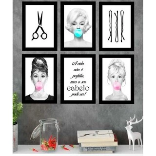 Quadro Decorativo Kit 06 Peças 20x30 Para Salão de Beleza Frase - Placas Sem Moldura