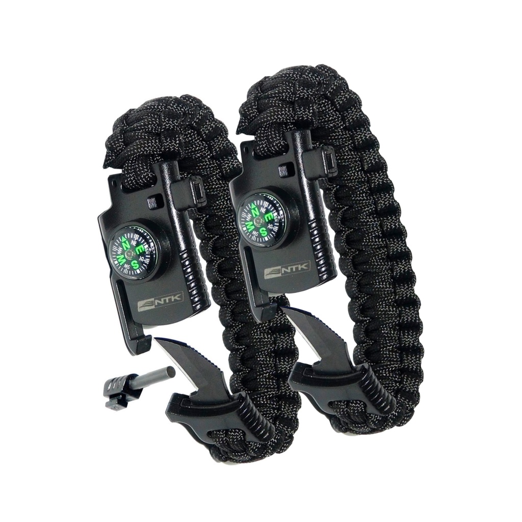 Kit 2 Pulseiras Paracord Gac Ntk Canivete Pederneira Bússola